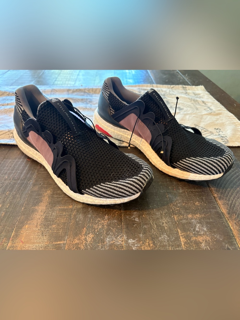 Stella McCartney adidas ultra boost -Black Knit Sneakers with Pink Accents